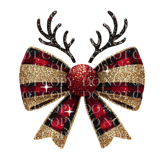 Buffalo Plaid Reindeer Coquette Bow