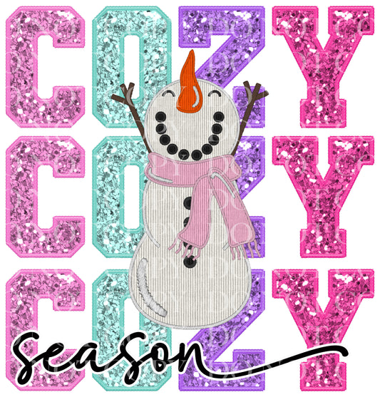 Snow Man Cozy Season Faux Embroidered And Sequins