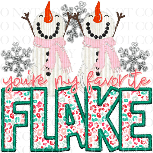 Snowman You're My Favorite Flake Faux Embroidered