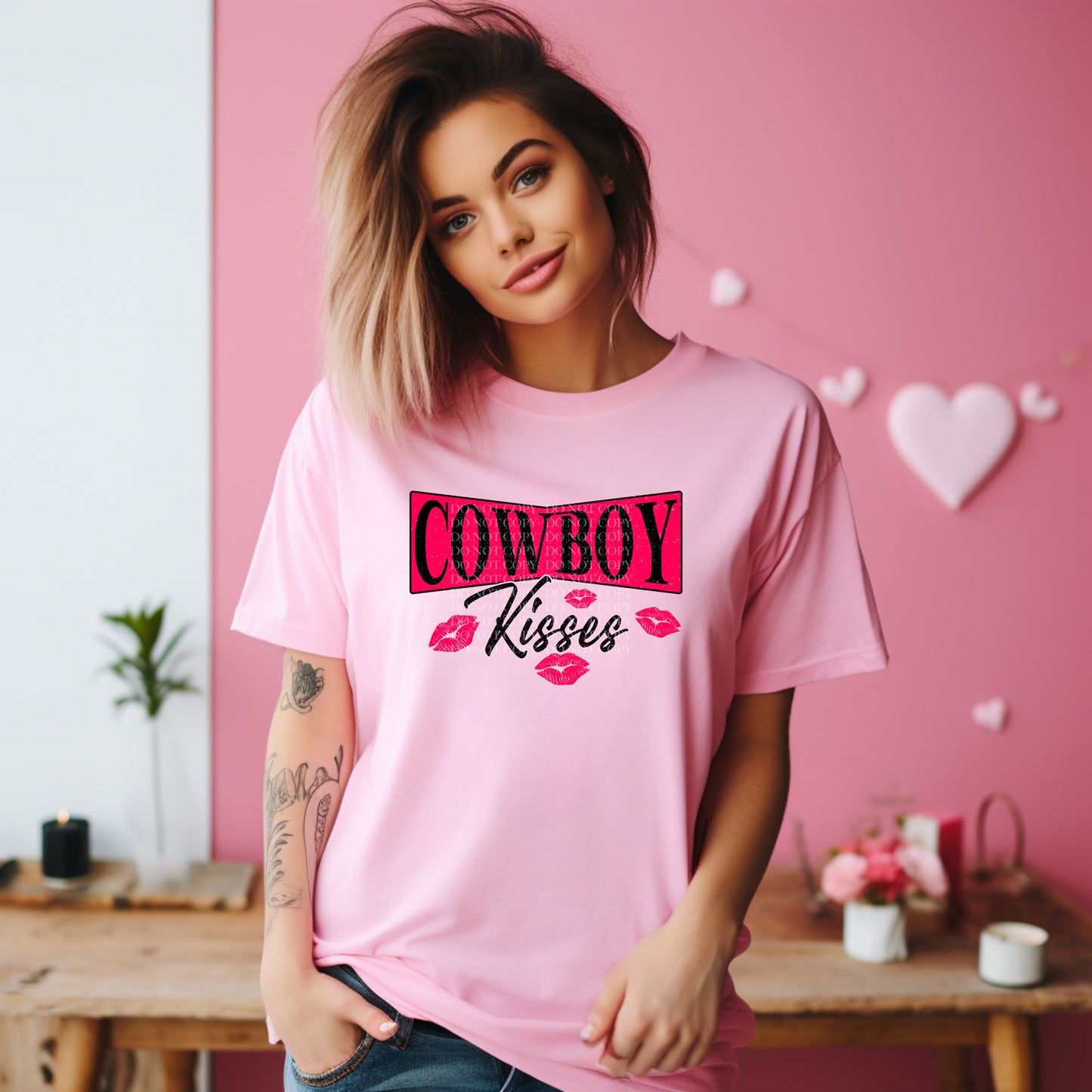 Cowboy Kisses Valentines Day DTF Transfer