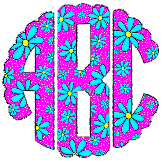 Bright Teal and Pink Floral Monograms