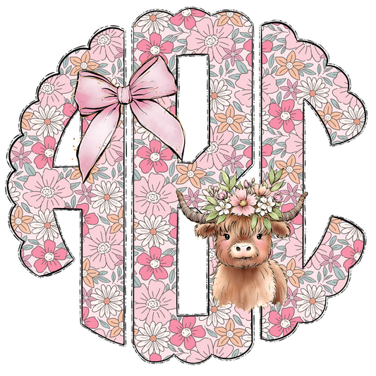 Pink Bows Highland Cow Monograms