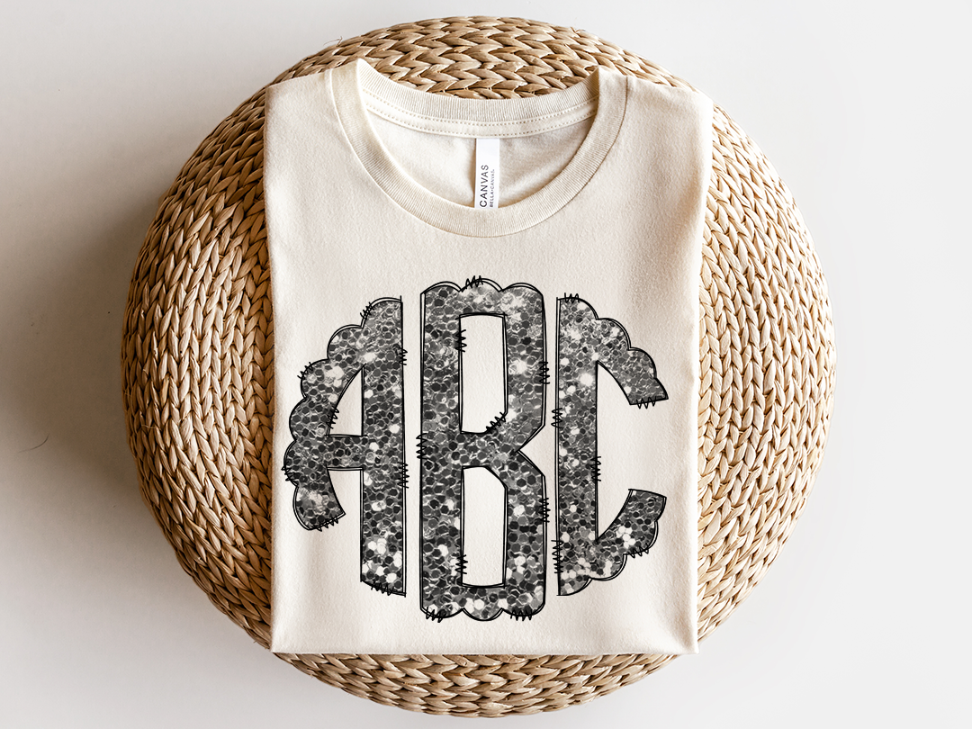 Silver Faux Glitter Monograms