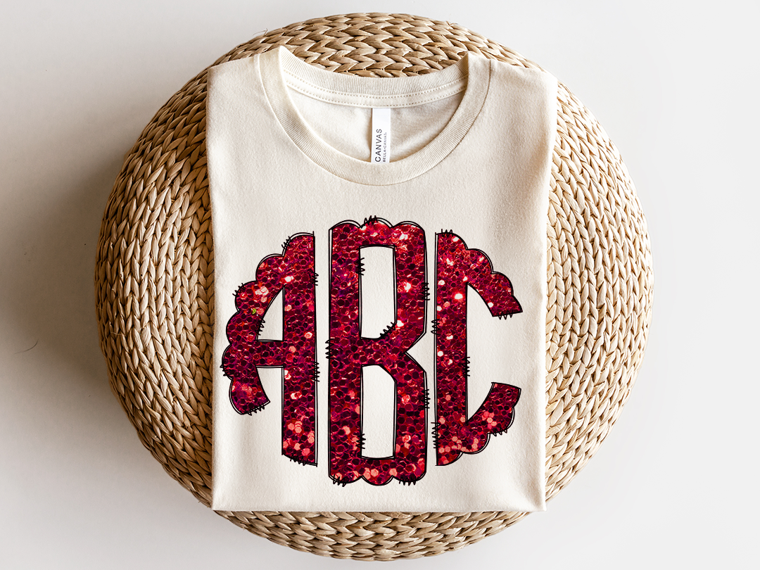 Red Faux Glitter Monograms