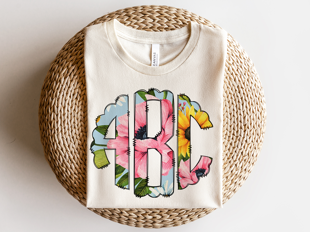 Sunflowers Pink Floral Monograms