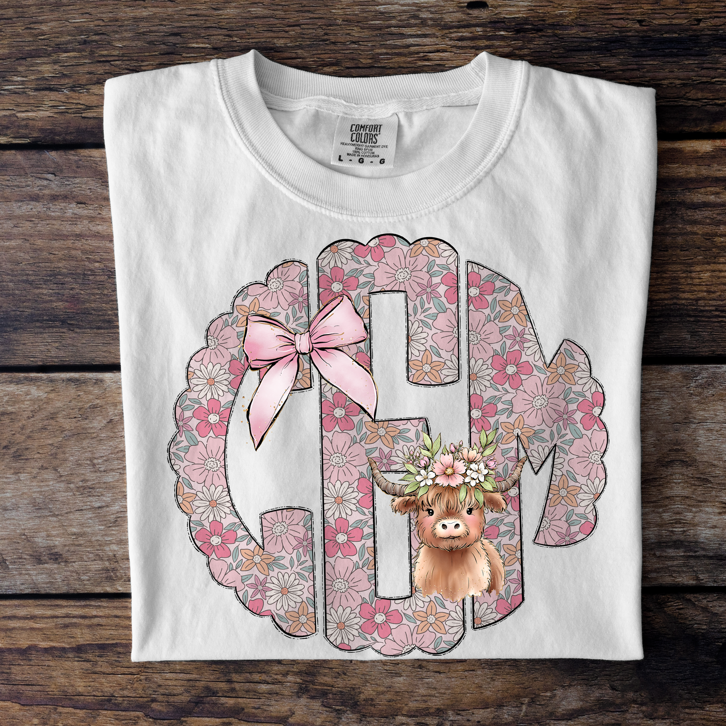 Pink Bows Highland Cow Monograms