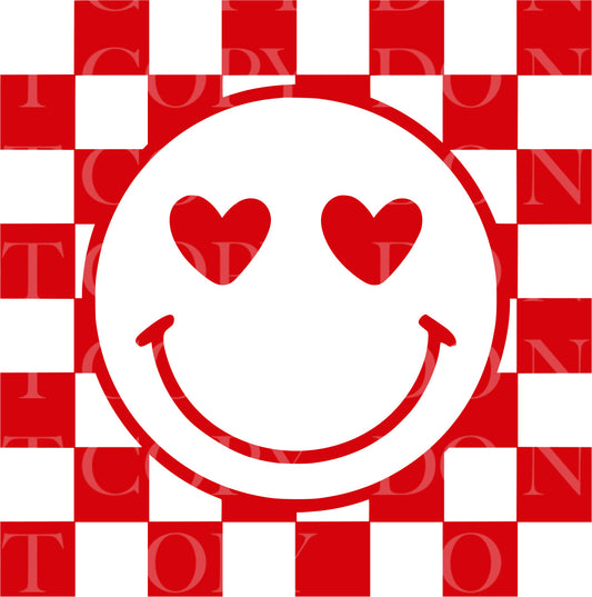 Red Checkered Smiley Valentines Day DTF Transfer