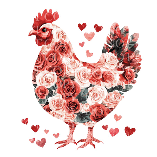 Valentine Floral Chicken Valentines Day DTF Transfer