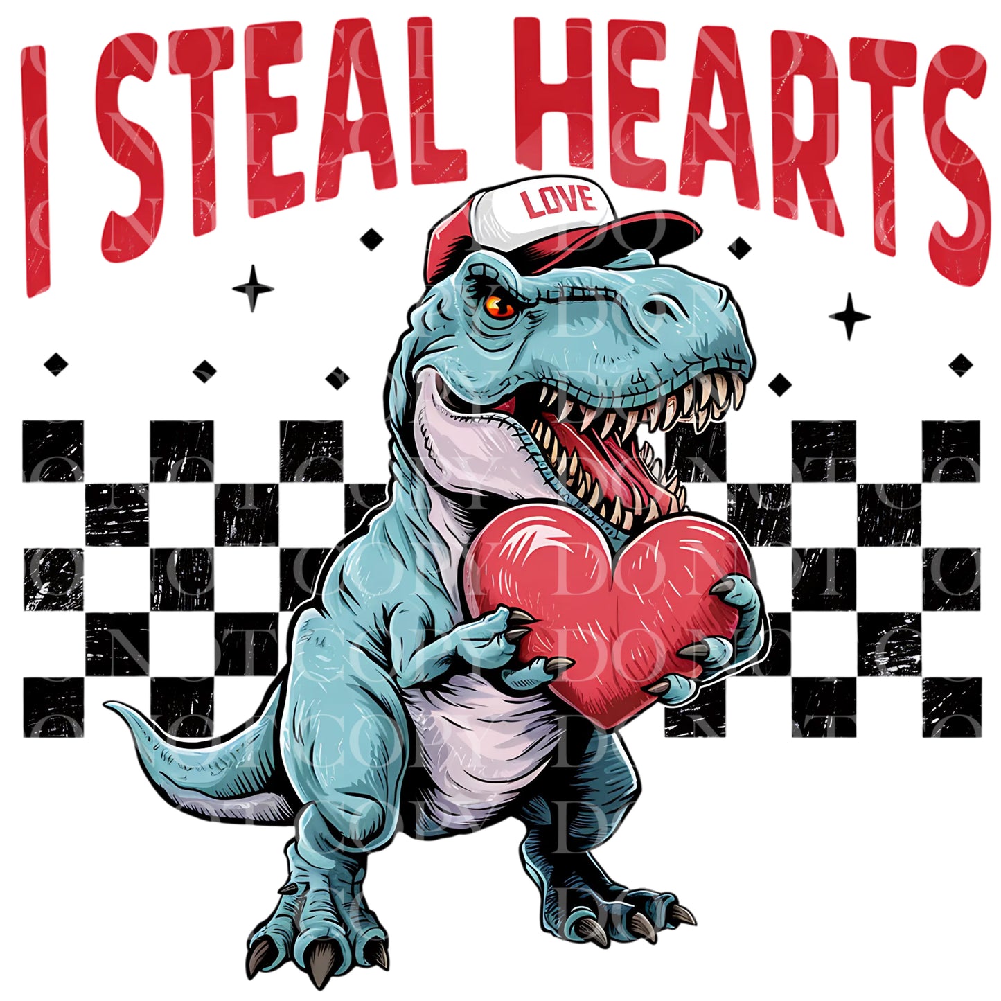 I Steal Hearts Dinosaur Valentines Day DTF Transfer