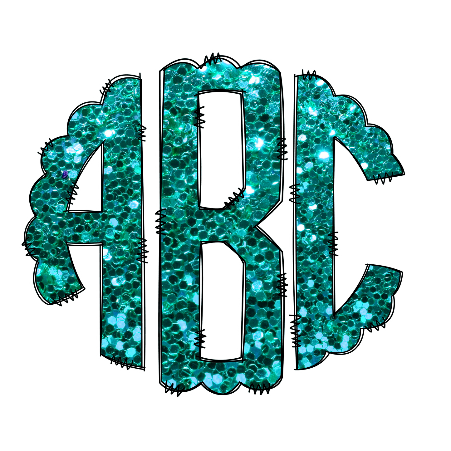 Teal Faux Glitter Monograms