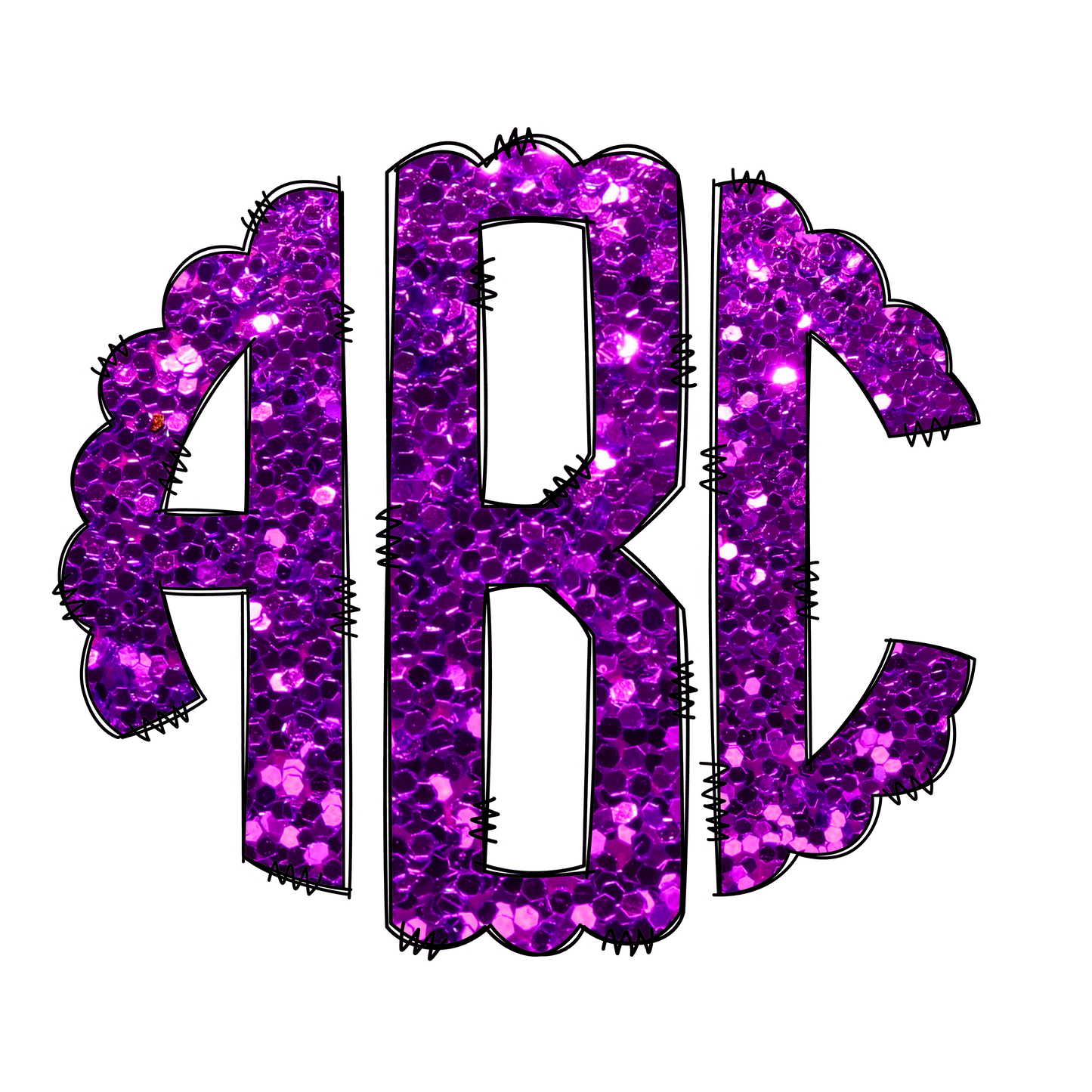 Bright Purple Faux Glitter Monograms