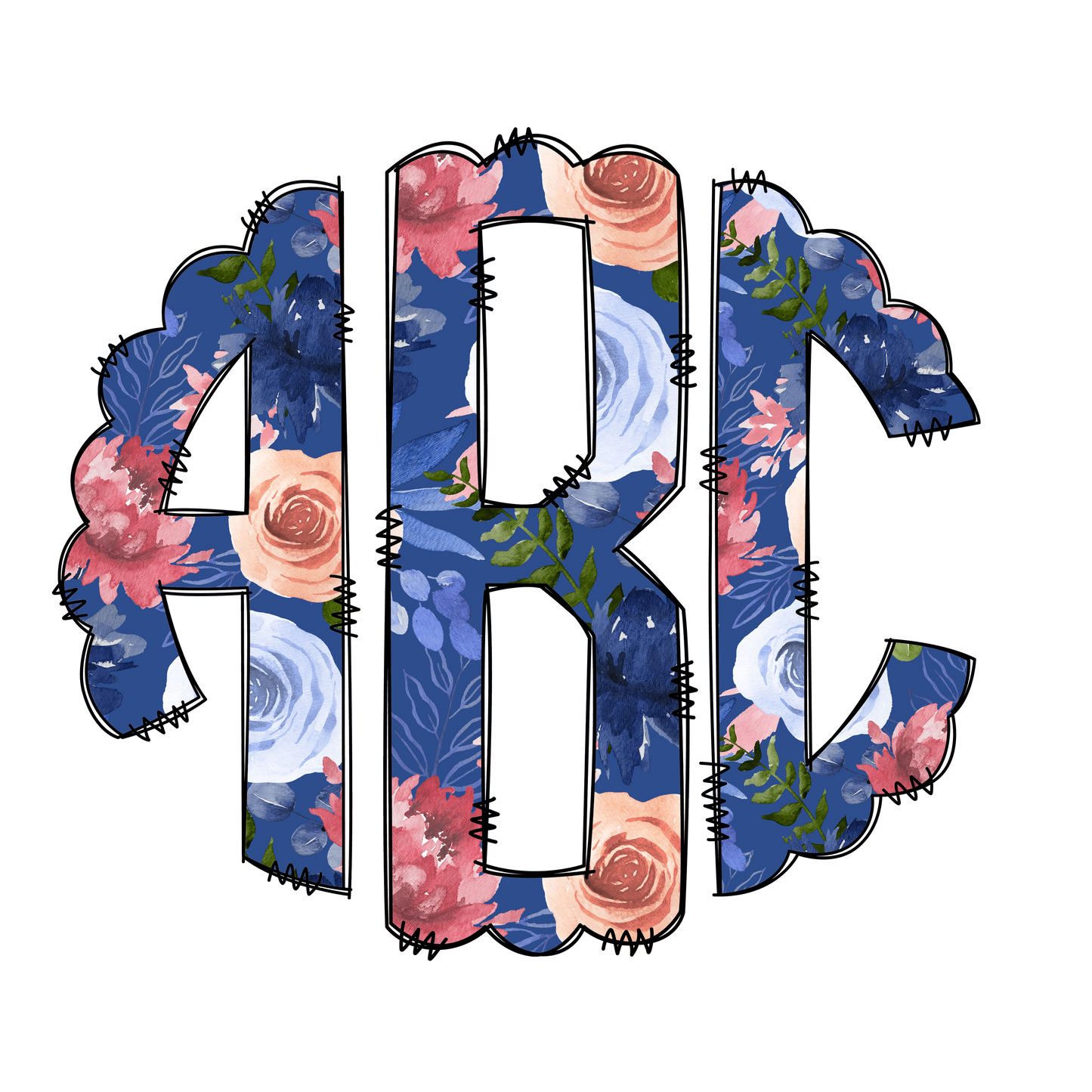 Blue Floral Flowers Monograms