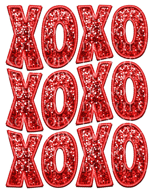 XOXO Red Faux Sequin Valentines Day DTF Transfer