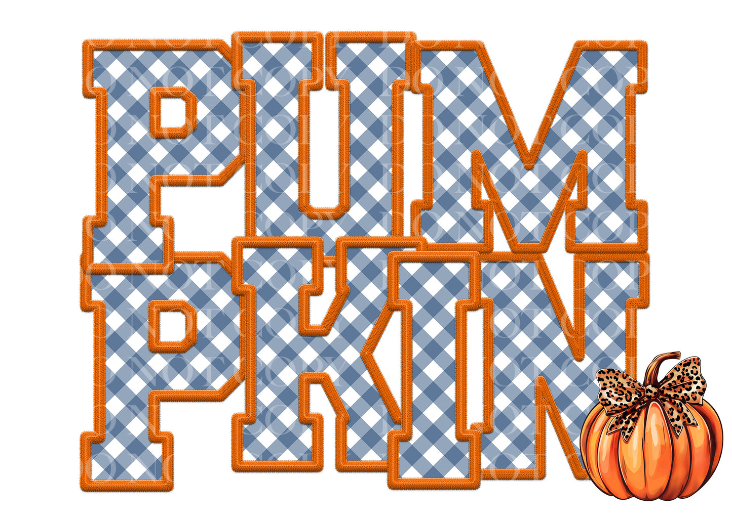 Pumpkin Faux Embroidered Checkered