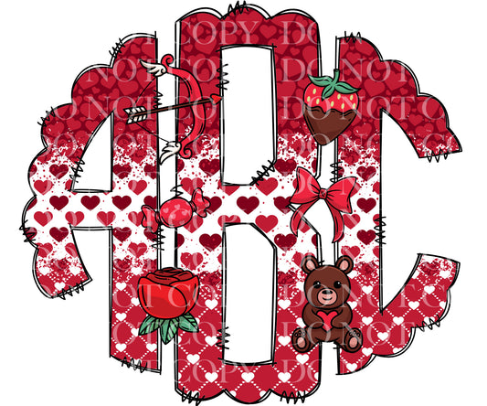 Roses And Strawberries Valentines Day Monogram DTF Transfer