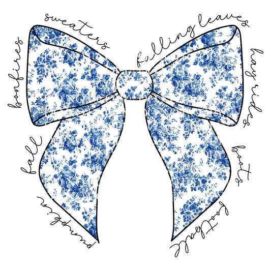 Blue Floral Fall Coquette Bow