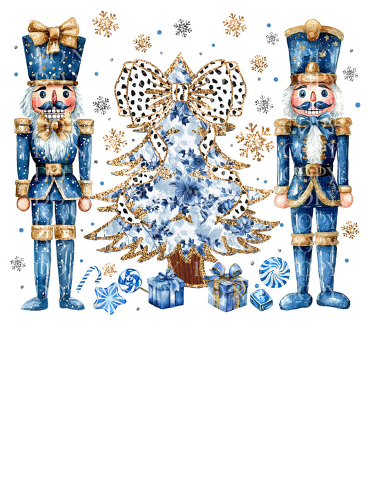 Blue Gold Glitter Chinoiserie Nutcracker Christmas Tree