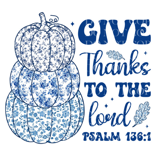 Blue Floral Pumpkin Give Thanks To The Lord